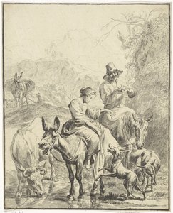 Shepherdess on a Donkey by Anonymous