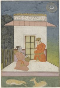 Kedara Raga, Man and Woman Sitting in Front of a Small Building by Anonymous