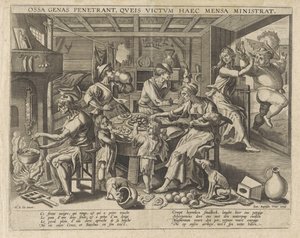Kitchen Interior with Poor People by Anonymous
