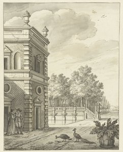 Country House with Pond and Two Peacocks