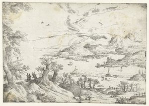 Landscape with Wide River Between Hills