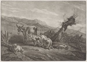 Landscape with a Shepherdess Milking a Goat by Anonymous