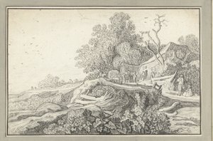 Landscape with a Cart and Figures by a Farm by Anonymous