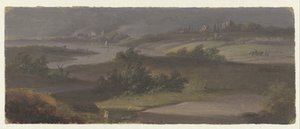 Landscape with river bend and dark sky