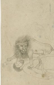 Lion Attacking a Man by Anonymous