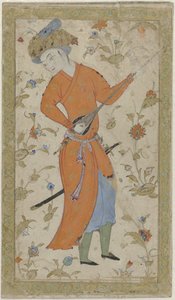 Man in a Red Robe Playing a Musical Instrument by Anonymous