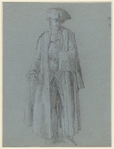 Man with tricorn hat in a very long coat, one hand in his vest by Anonymous
