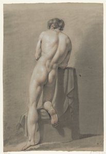 Male Nude Kneeling on a Block, Seen from Behind by Anonymous