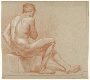 Male Nude, Sitting on a Block, Facing Right