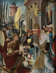 Meeting of Abraham and Melchizedek (inner, left wing of a triptych) by Anonymous