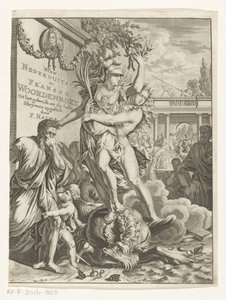 Minerva Trampling a Fire-Breathing Sea Monster (Title Page for: François Halma, Dictionary of the Dutch and French Languages, 1710)