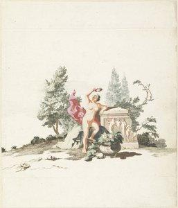 Naked Woman with a Laurel Wreath by a Monument by Anonymous