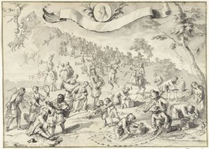 Design Drawing for the Print Greed Tries to Overtake Fortune, 1720 (Het Groote Tafereel der Dwaasheid) by Anonymous