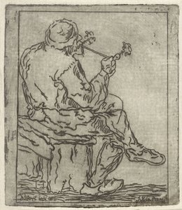 Pipe-Smoking Farmer on a Wooden Bench by Anonymous