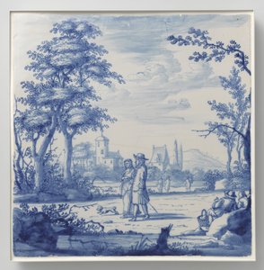 Plaque Painted with Landscape with Figures by Anonymous