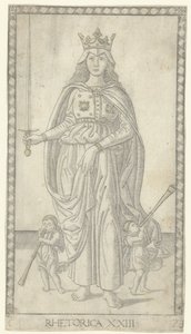 Rhetoric with Sword and Two Small Angels with Trumpets (series title: Tarocchi)