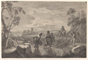 River landscape with crossing figures