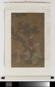 Handscroll with a Depiction of Five Boys Picking Persimmons by Anonymous