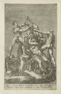 Sculpture of Dirce Being Tied to a Bull (Farnese Bull) (title on object: Dirces, à zeto et Amphione ob vindictam matris) (series title: Antique Sculptures in Rome) by Anonymous