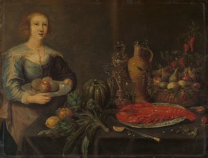 Servant by a Larder Table by Anonymous