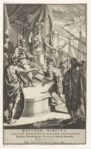 Soldier Presenting a Book to the King (Title Page for: Matthias Martinius, Lexicon philologicum praecipuae etymologicum, 1697) by Anonymous