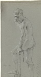 Standing Male Nude, Left Foot on a Block, Pulling with Left Arm by Anonymous