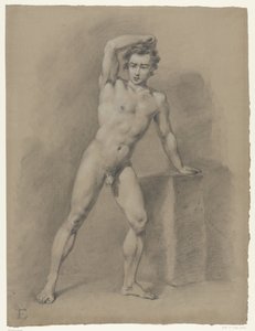 Standing Male Nude Leaning on a Block, Seen from the Front