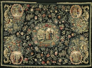 Tablecloth with the Story of Joseph and a Floral Pattern by Anonymous