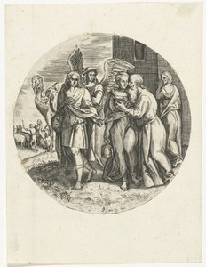 Tobias and Sarah Bidding Farewell to Raguel and His Wife (Story of Tobias) by Anonymous