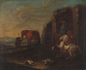 Travellers by a Ruin by Anonymous