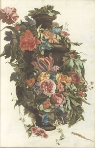 Vase Surrounded by Flower Garland by Anonymous