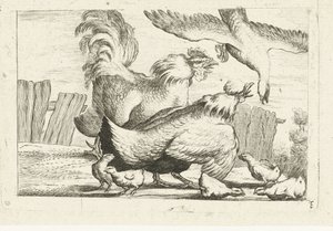 Falcon Attacking a Group of Chickens with Chicks (Inheemse vogels) by Anonymous