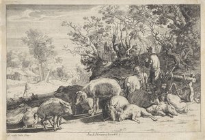 Pig Herder with Herd by Anonymous