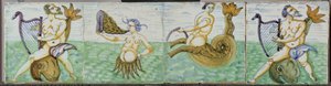 Field of Four Tiles with Sea Creatures by Anonymous