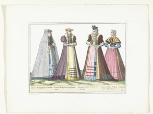 Four Women Dressed in German Fashion in Frankfurt, ca. 1580 by Anonymous