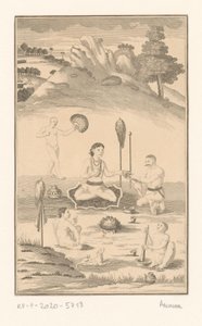 Five Indian Figures Around a Campfire