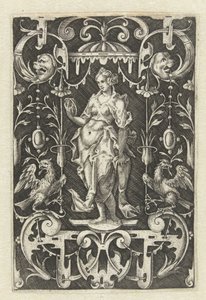 Flat Decoration with the Face (Personifications of the Five Senses, Surrounded by Grotesques with Animals and Fruits)