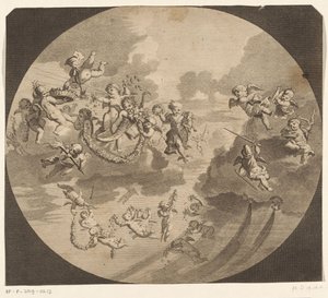 Flying Putti with Flower Garlands by Anonymous