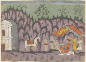 Prince with White Horse under a Tent Roof in a Rocky Landscape by Anonymous