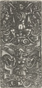 Woman with a Headscarf and a Garland of Beads in Front of a Rollwork Construction (Flat Decorations with Grotesques in Rollwork) by Anonymous