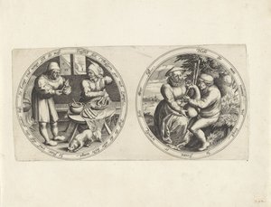 Sausage makers and a bagpipe player by Anonymous