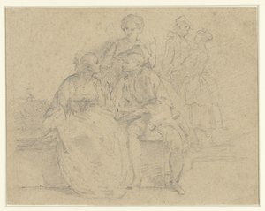 Seated and Standing Couple in Conversation by Anonymous