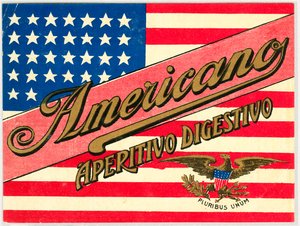 Advertisement for Italian short drink Americano, with American flag