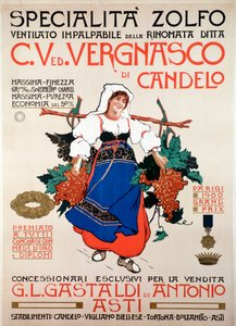 Advertising poster for the fungicide winnowed sulphur produced by Italian company Vergnasco Candelo