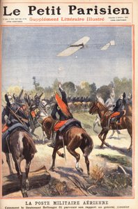 Air military post: how Lieutenant Georges Bellenger sent his report to General Meunier. In Le Petit Parisien on 2/10/1910 (engraving) by Anonymous Anonymous