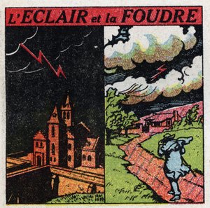 Atmospheric electricity: lightning and lightning. Anonymous illustration from 1925. Private collection.