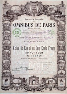 Capital share of 500 Francs in the Paris omnibus, 20th century by Anonymous Anonymous