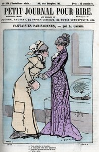 Cartoon about Parisian couples. Two women saying over the authority of their husbands: It is understood you will come.