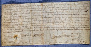 Charter of King Charlemagne (Charles I, Charles the Great or Carolus Magnus) (742-814) exempting the abbey of Saint Denis from tolling fees during the fair. End of the 8th century. Paris, National Archives by Anonymous Anonymous