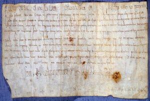 Charter of King Charlemagne (Charles I, Charles the Great or Carolus Magnus) (742-814) exempting the abbey of Saint Germain des Pres from tax on 27/03/779. Paris, National Archives by Anonymous Anonymous